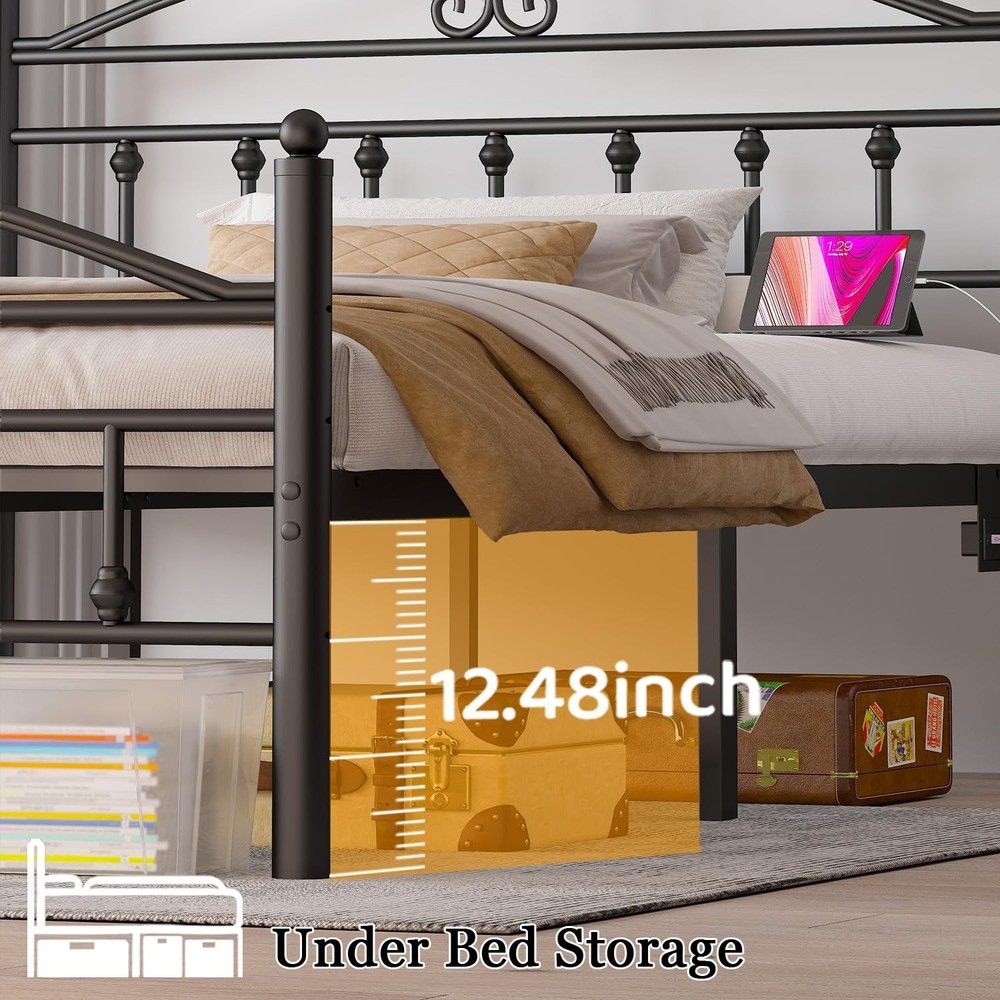 Queen Bed Frame with Headboard,Black Metal Platform Bed Frame Queen Size with...