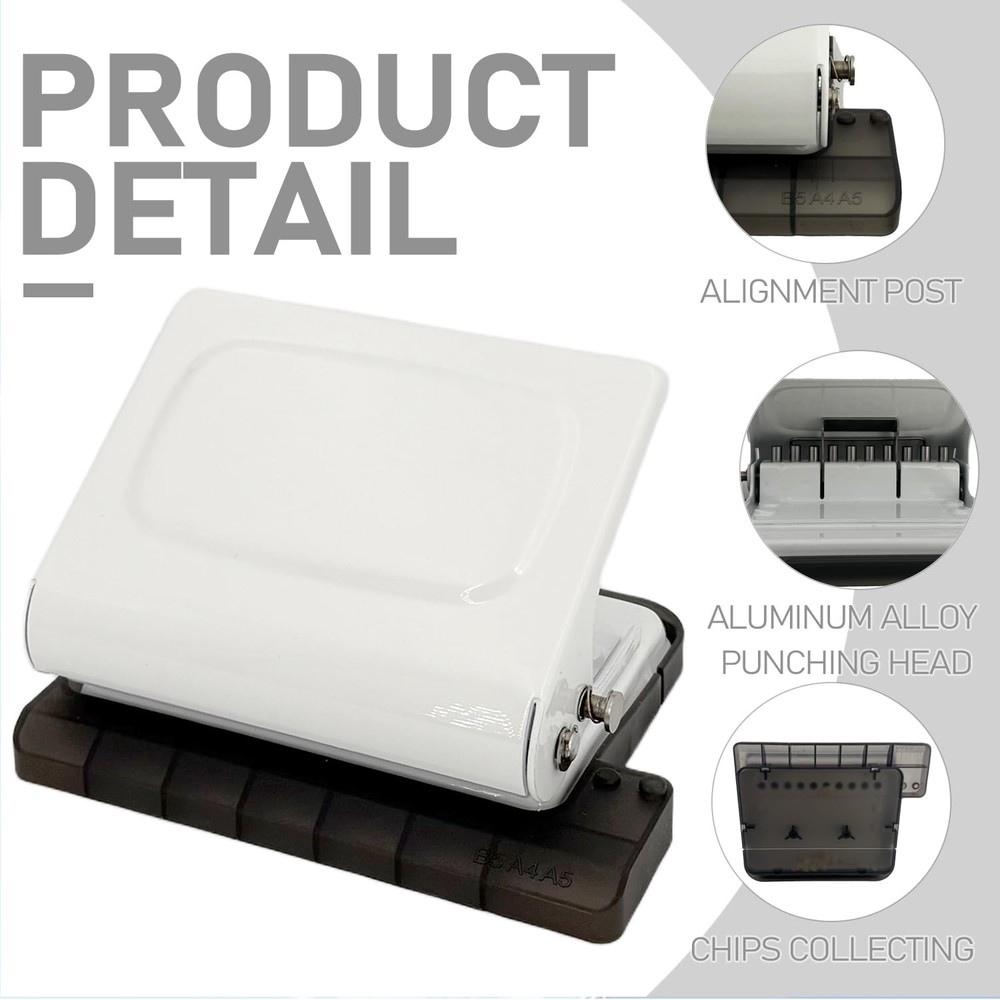 10-Hole Punch Binding Machine for Planner (White) - Manual Punch with 10 Mult...