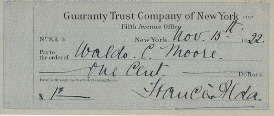 FRANCIS ALDA (Operatic soprano) signed bank check