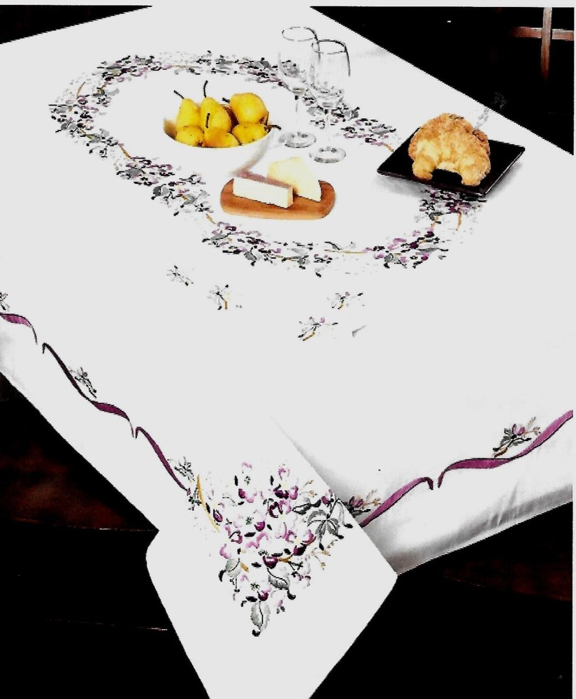 Handmade Vintage Violets Tablecloth, Table Runner and Napkin Set