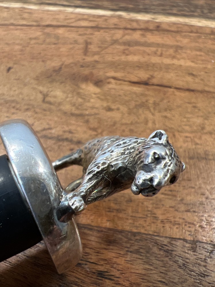Vintage Silver Plated Bronze Leopard Bottle Stopper
