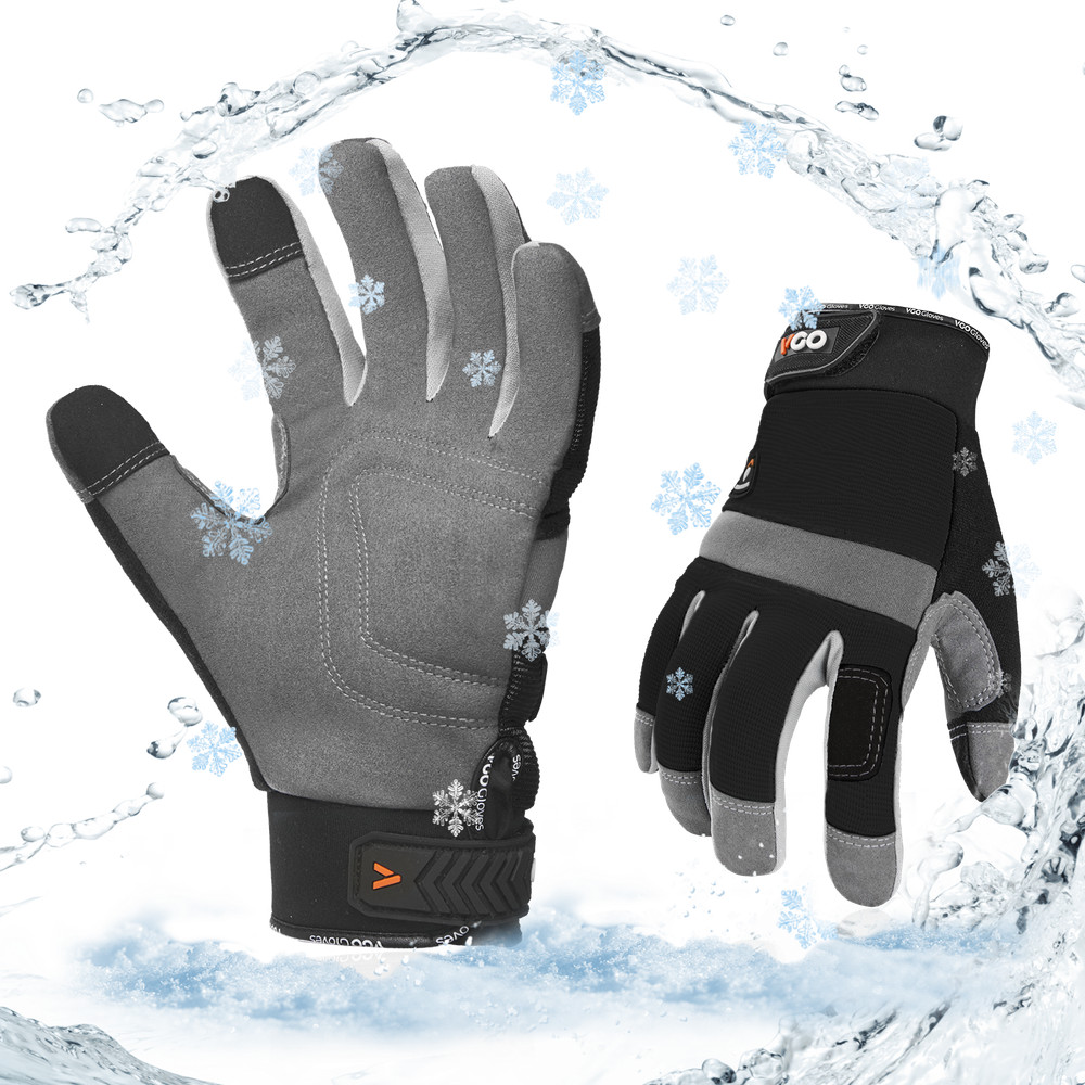 Vgo 1Pair 41℉ Lined Touchscreen Waterproof Winter Work Gloves (SL7584FLWP-BLA)