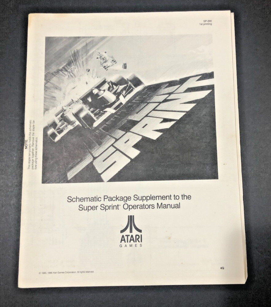 Atari Super Sprint Schematic Package Supplement to Operators Manual