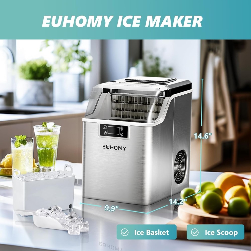 Ice Cube Maker Machine Countertop Portable 45Lbs/Day Self-Cleaning Compact