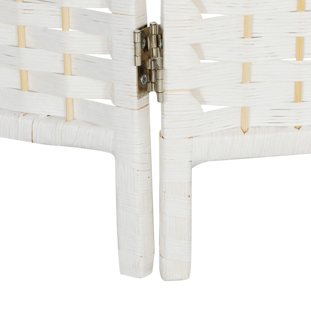 4 Weave Panel Room Divider Privacy Folding Screen Diamond Decor, White