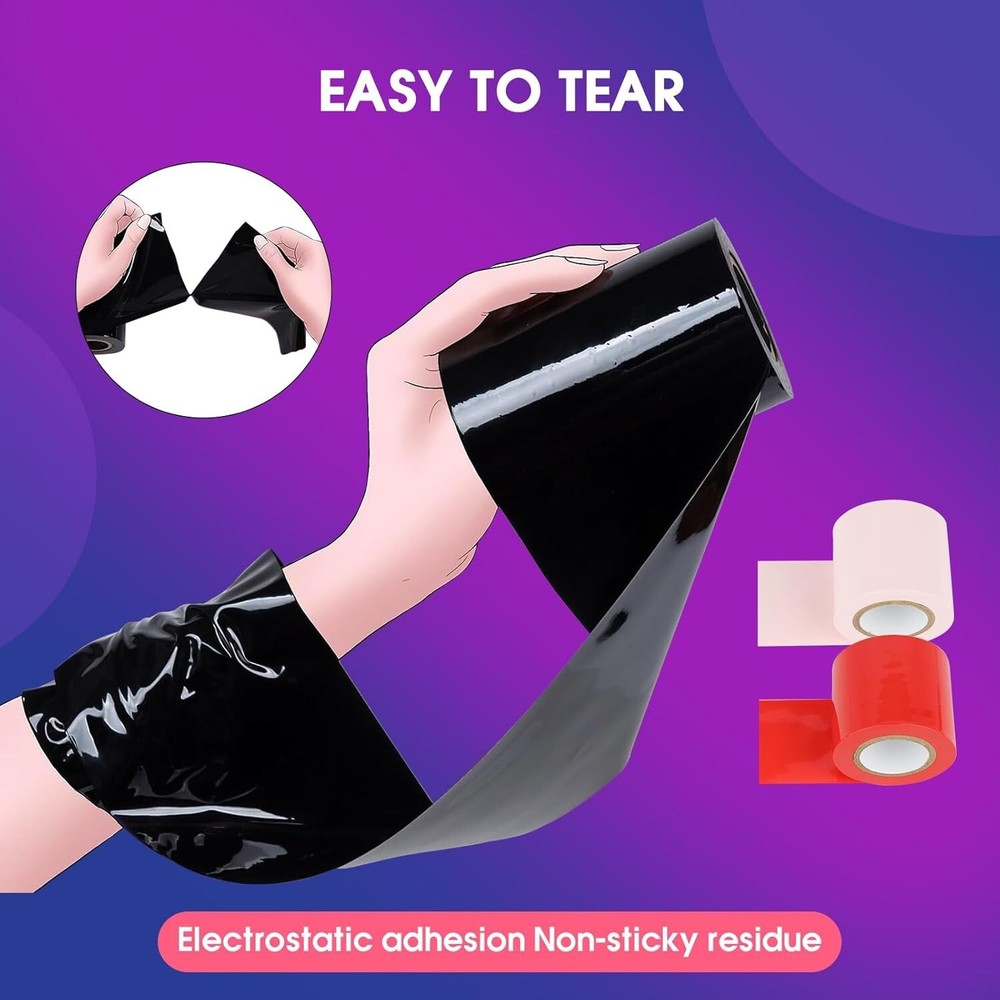 BDSM Bondage Restraints Tape Set – 3 Rolls Electrostatic Tape with Blindfold ...