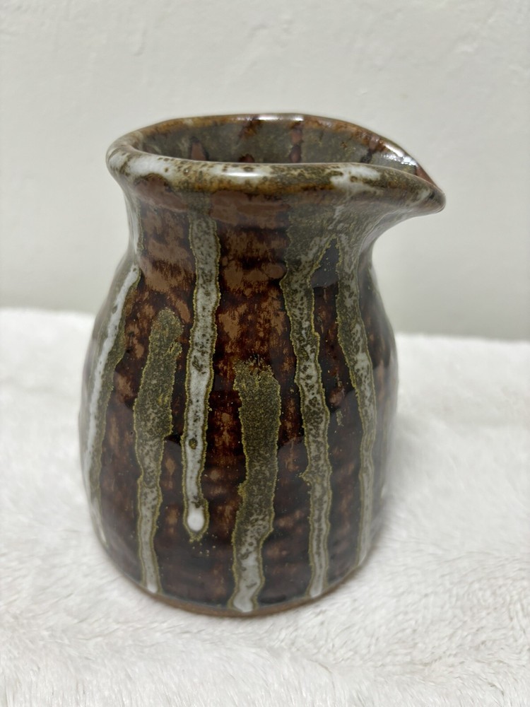 Vintage Mcm Handmade Studio Art Glazed Pottery Pitcher. Initials On Bottom