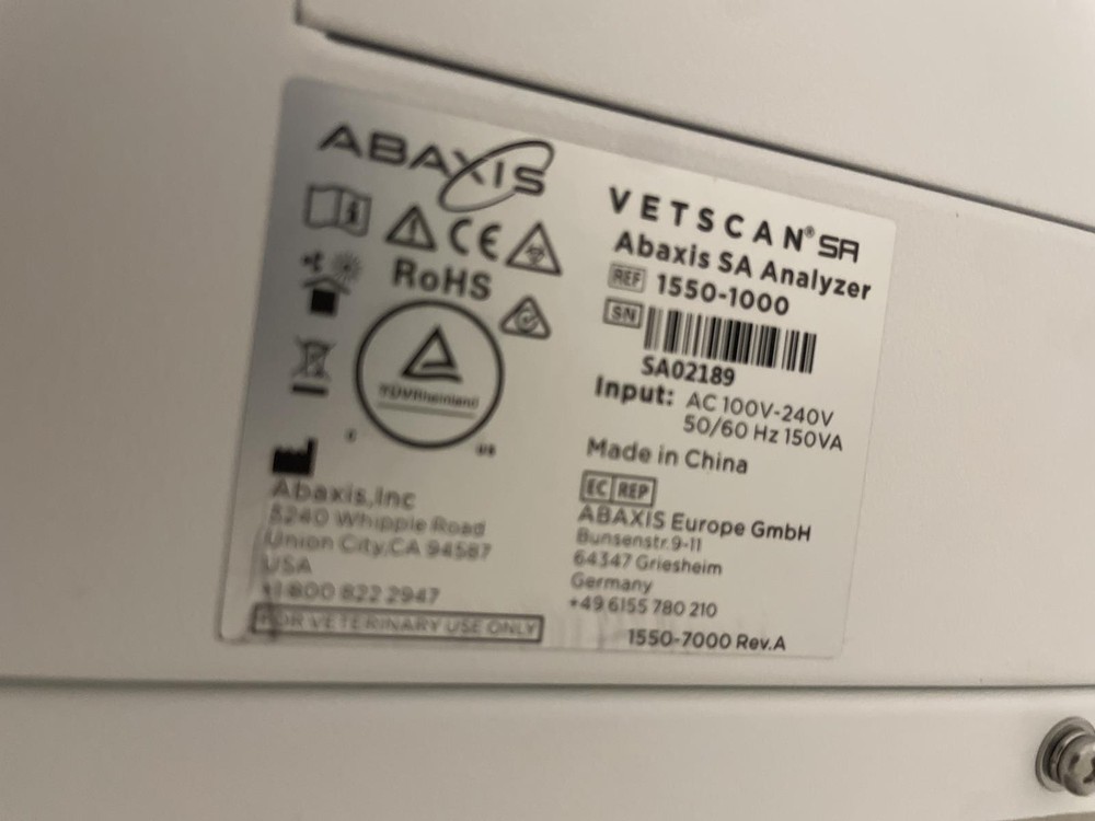 ABAXIS VETSCAN SA ANALYZER SEDIMENT ANALYZER 1550-1000