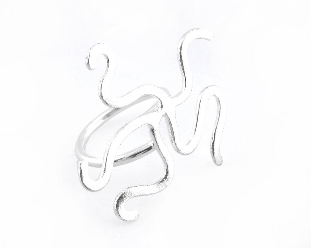 Octopus Stone Tentacle Ring Setting Oval Adjustable Shiny Silver brass 4938