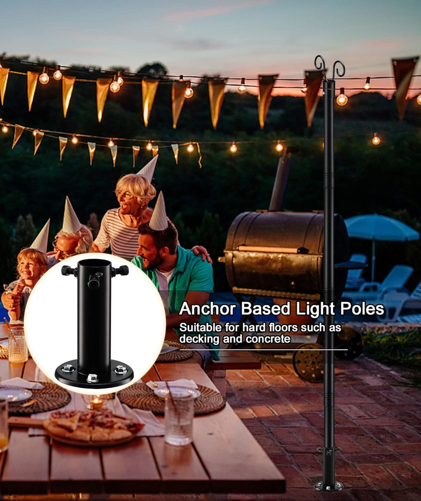 2 sets Deck Patio Light hanging Pole for Outside String Lights for Wedding Party