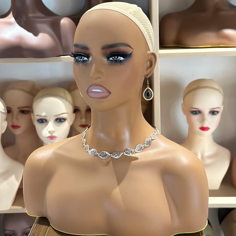 Half Body Mannequin Head with Shoulders with Support Hole Realistic Display a...