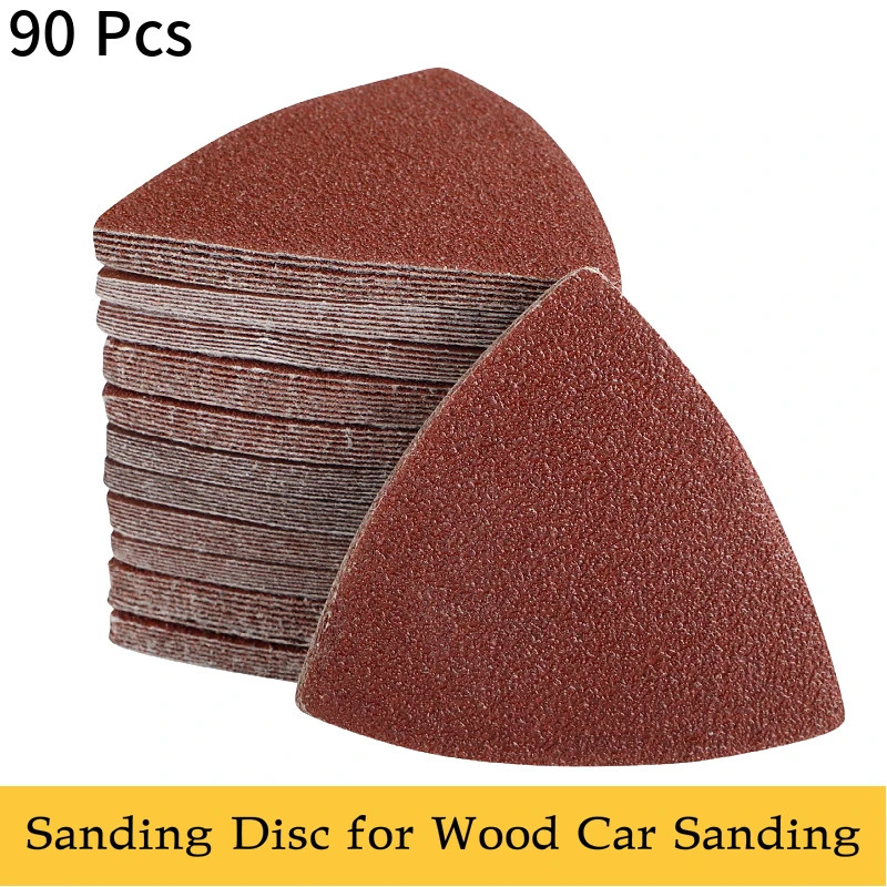 90pcs 80*80MM Triangular Hook and Loop Sandpaper 3-1/8 Inch Multi Tool Hook & Lo