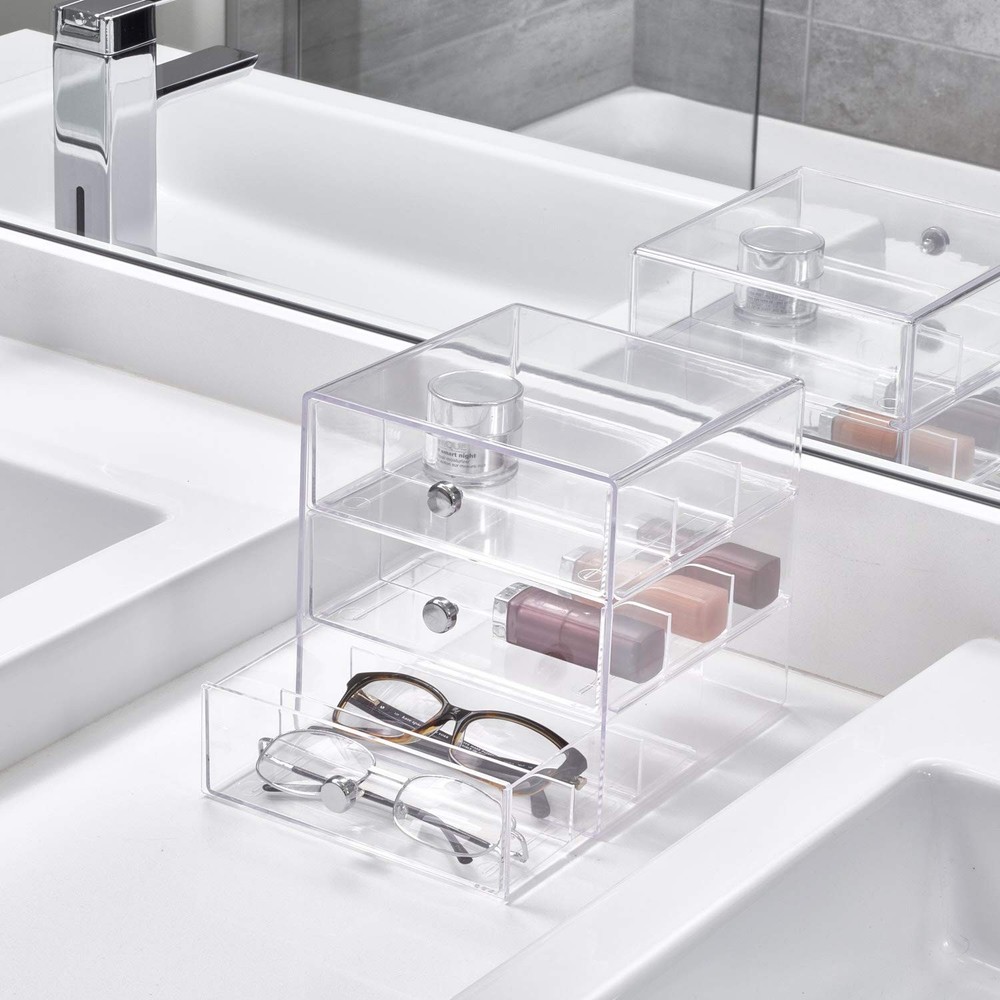 iDesign 3-Drawer Stackable Sunglasses Organizer, Clear Glasses Storage and