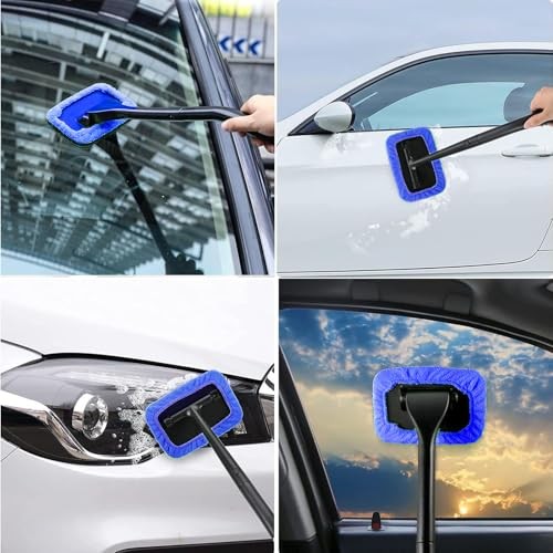 Car Windshield Cleaner Tool with Extendable Handle, Inside Auto Window Blue