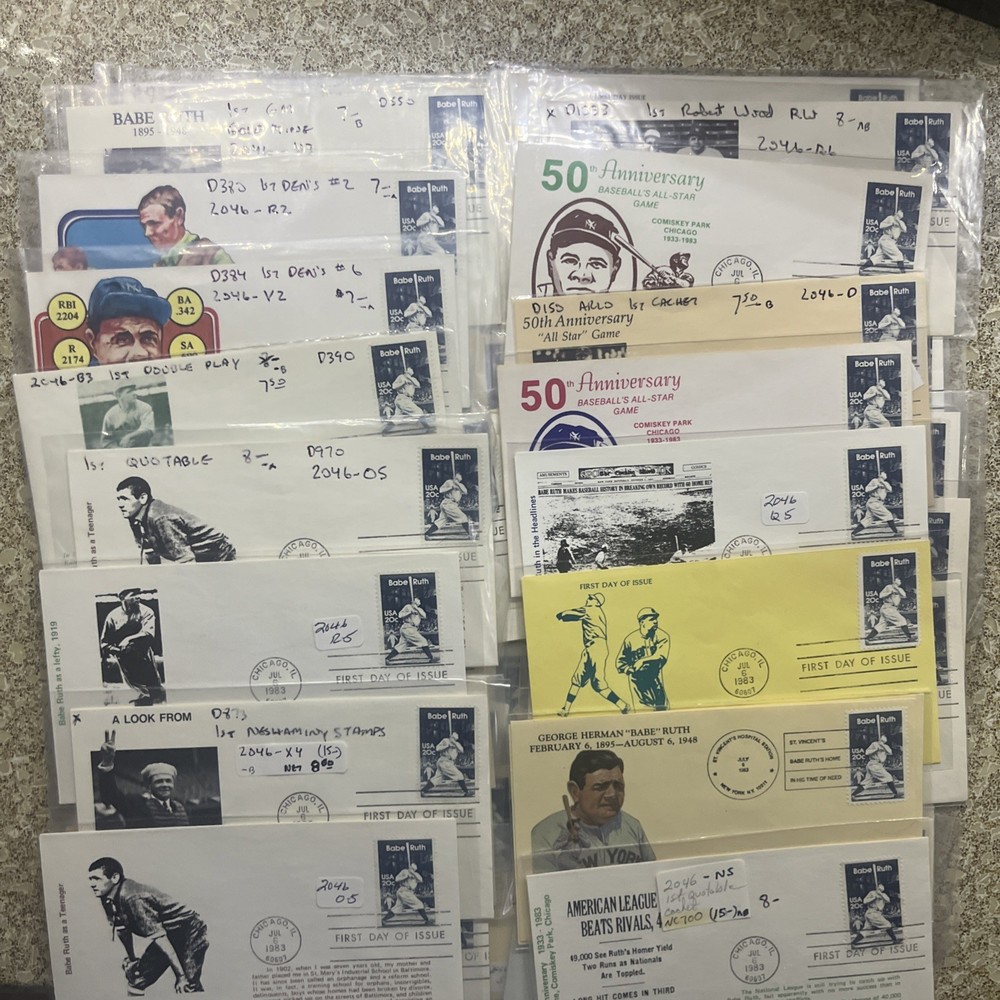 FDC 2046 Babe Ruth 67 Different Cachets RARE Postmarked Chicago And St. Vincent