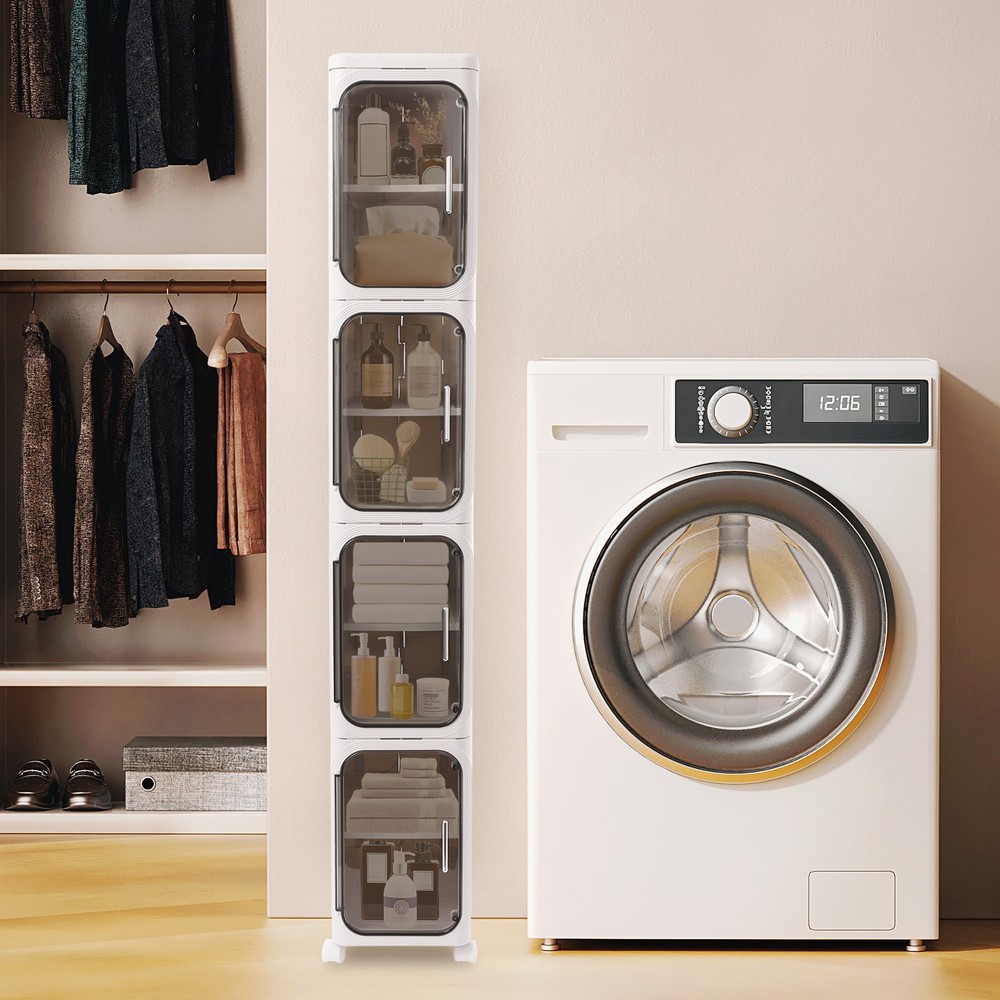 4-Tier Slim Bathroom Storage Cabinet with Wheels, Space-Saving Design