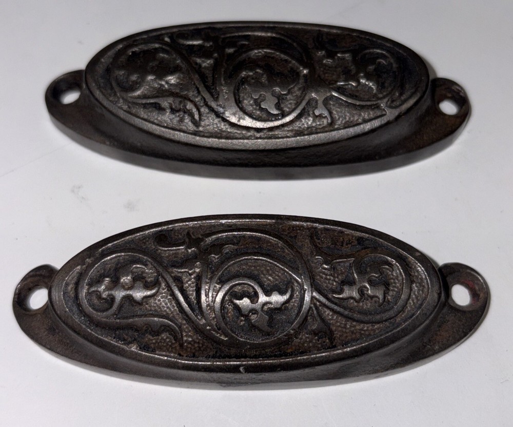 2 Antique Victorian Cast Iron Bin Apothecary Cupboard Dec 23, 1873 Pull