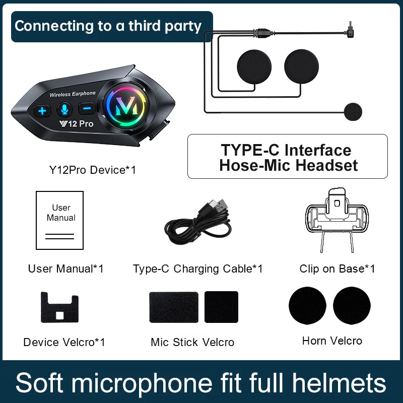 Y12 Pro Motorcycle Helmet Intercom Bluetooth Headset 500M Wireless Intercom New