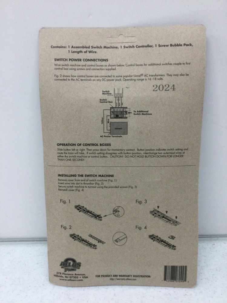 Atlas-O Code 148 #7098 2 Rail Left Hand Switch Machine - O Scale