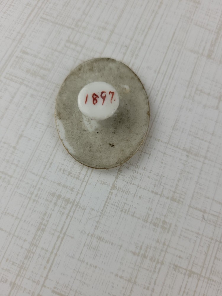 Victorian Hand Painted Porcelain Stud Button READ Has Tiny Chip Needs Cleaning