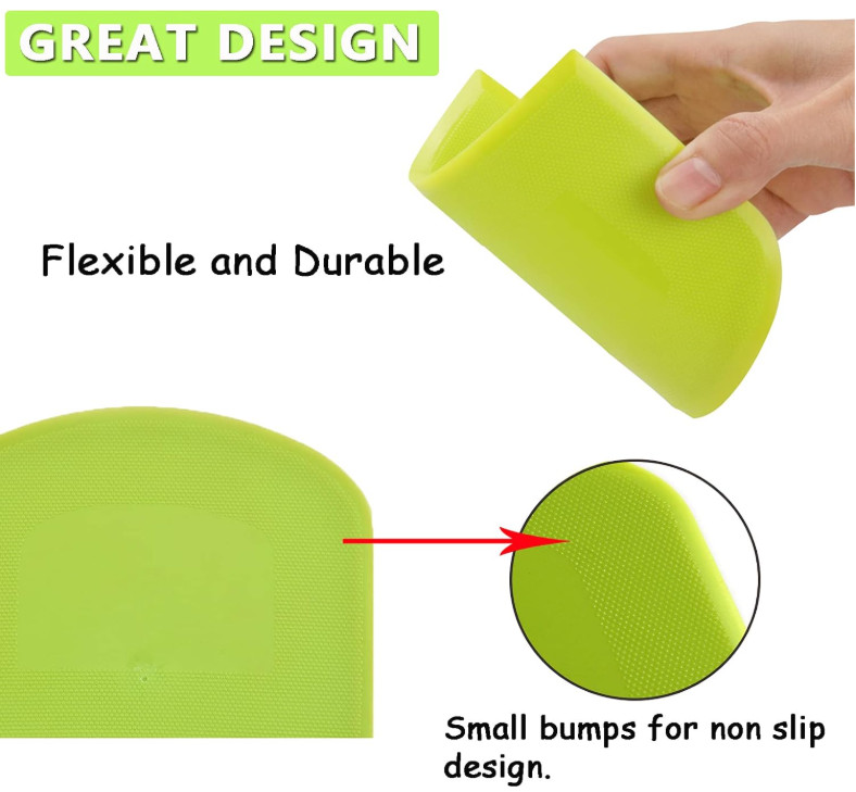 2 PCS Plastic Dough Scraper Bowl Scraper, Food-Grade Bench Scraper, White+ Green