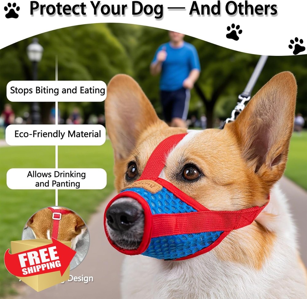 Basket Dog Muzzle, Red-Blue Medium, Breathable, No Bite