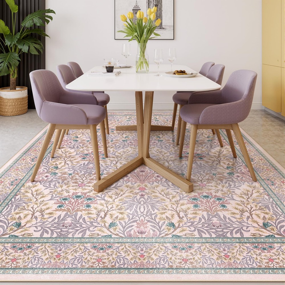 Dadasgk Purple Pink Washable Rugs 6 x 9 ft (Rectangular), Pink/ Multi