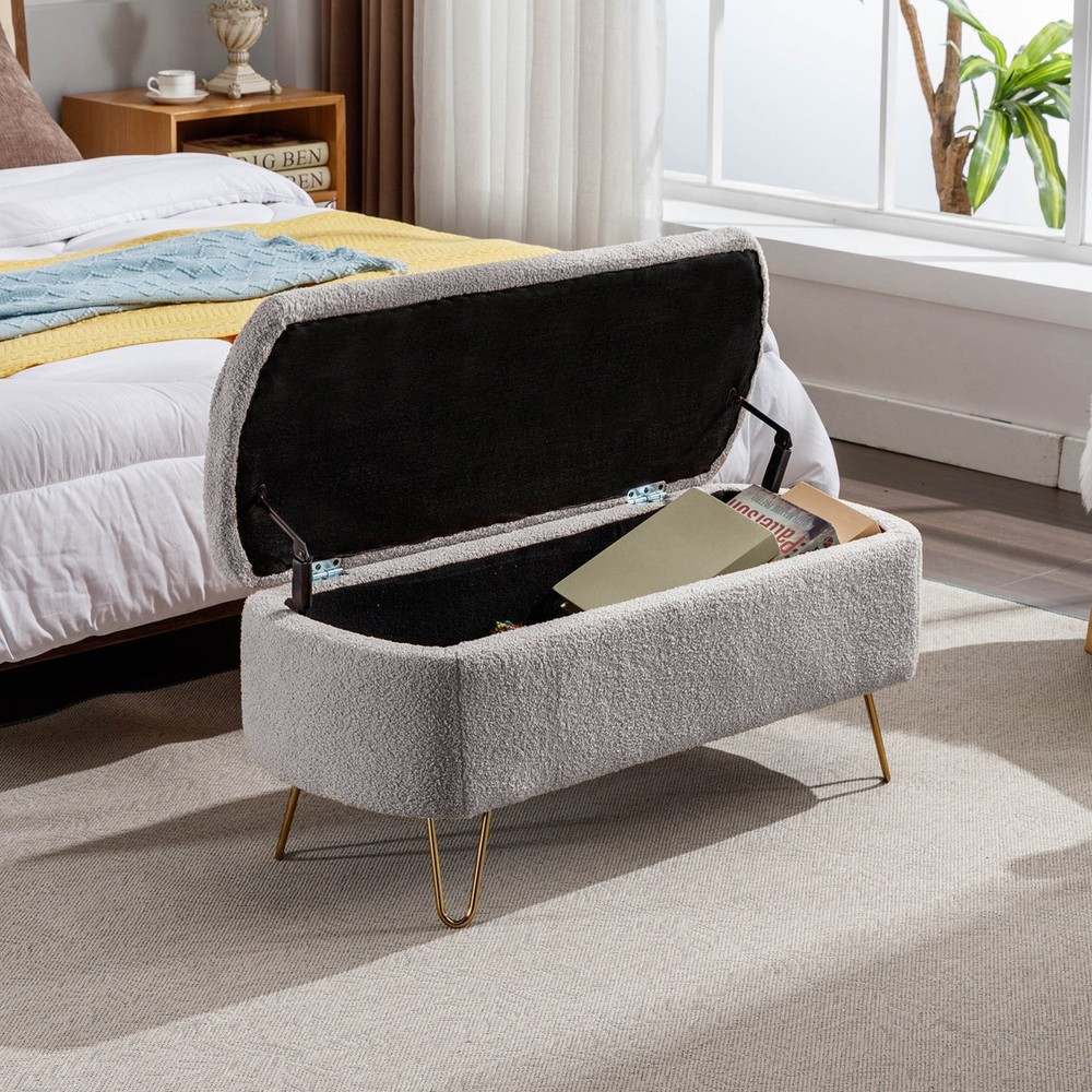 Storage Ottoman Bench Upholstered Padded with Storage Entryway