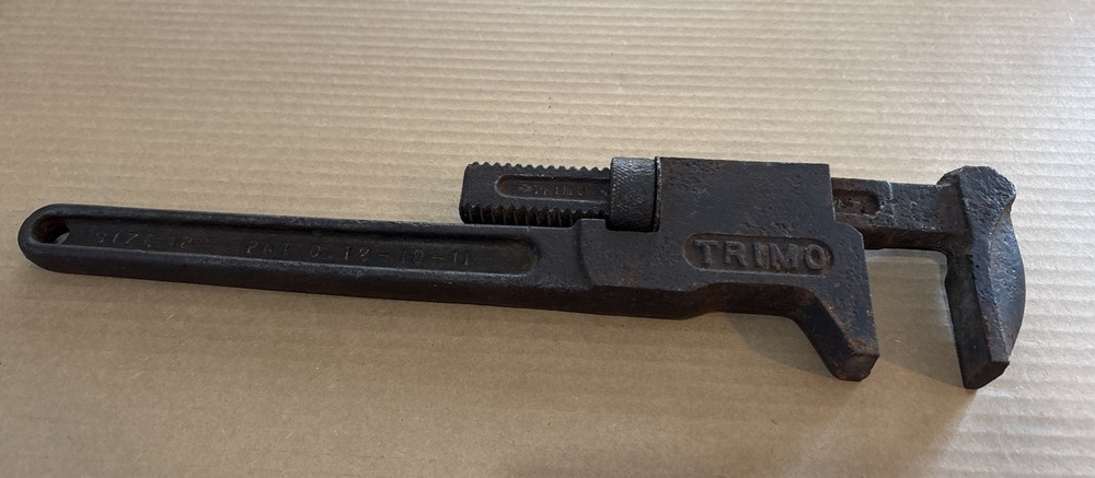 TRIMO 18” Adjustable Pipe Monkey Wrench PAT'D 12-19-11 Vintage Tool
