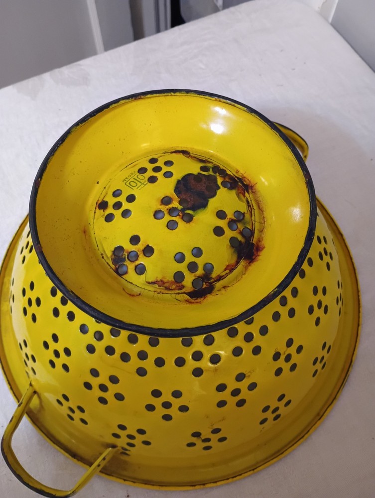 Vintage Yellow Enamel Colander