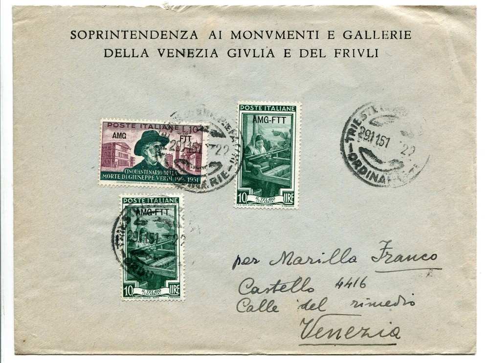 Trieste A Verdi Lire 10 on envelope