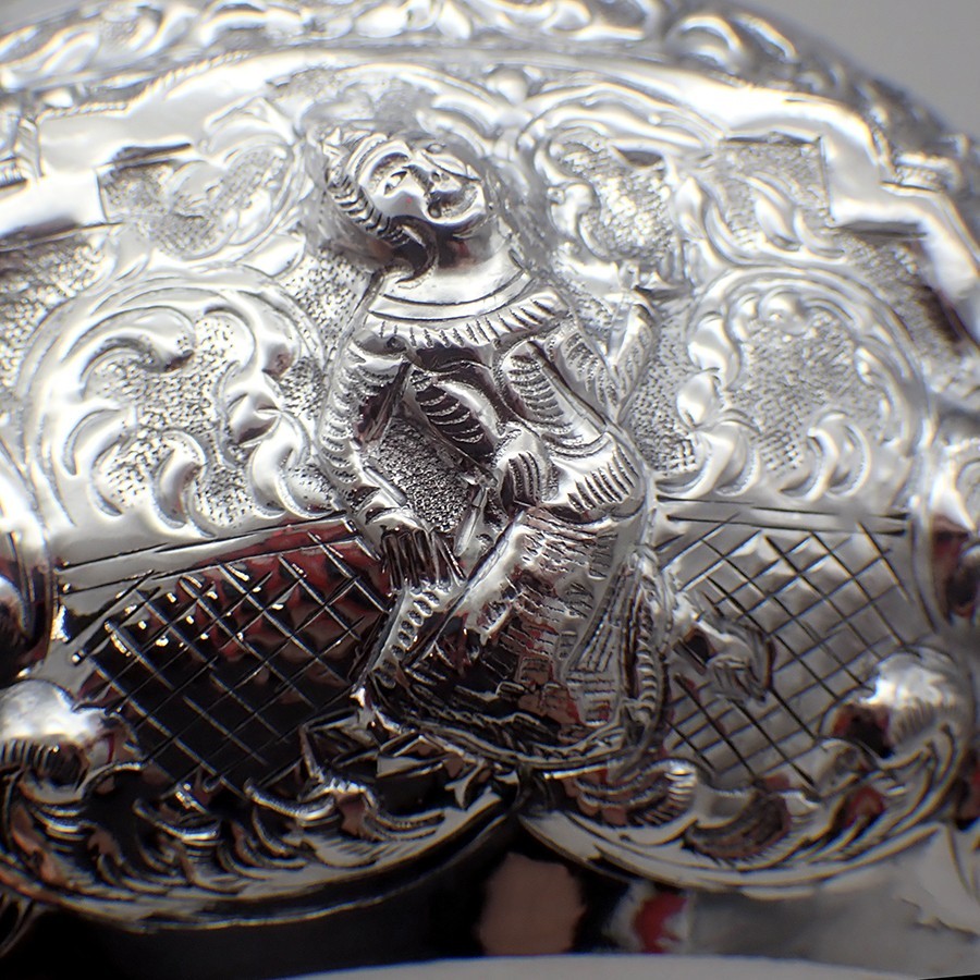 Burmese Bowl Figural Repousse Design Sterling Silver