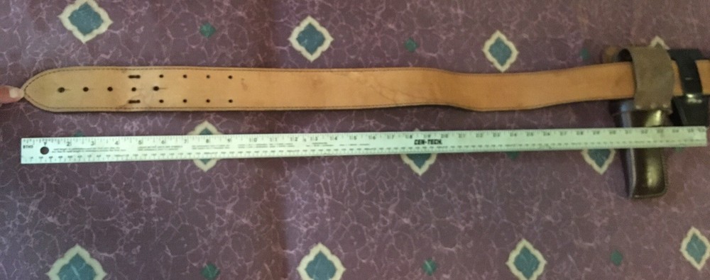 Black Sam Browne Belt w/Handcuff Holder & Brown Holster Size 40