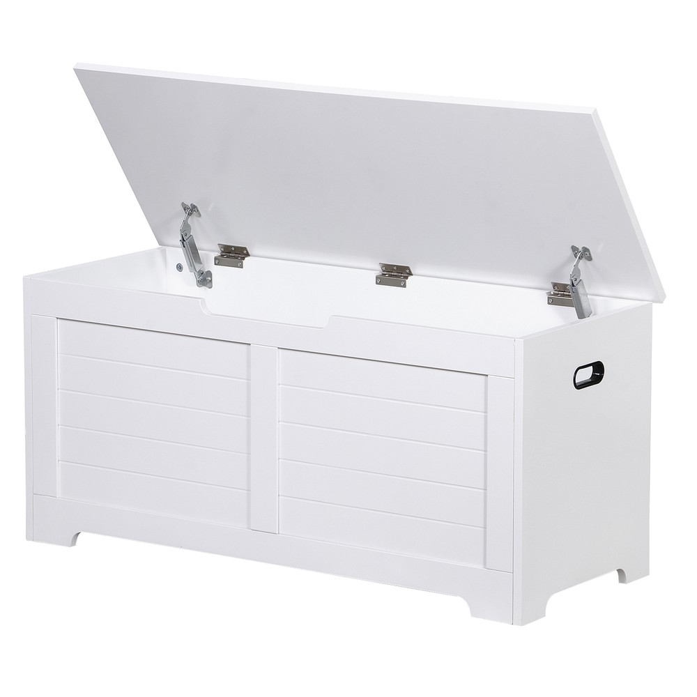 Wood Trunk Flip-Top Toy Box Storage Organizer Bench with Safty Hinge White