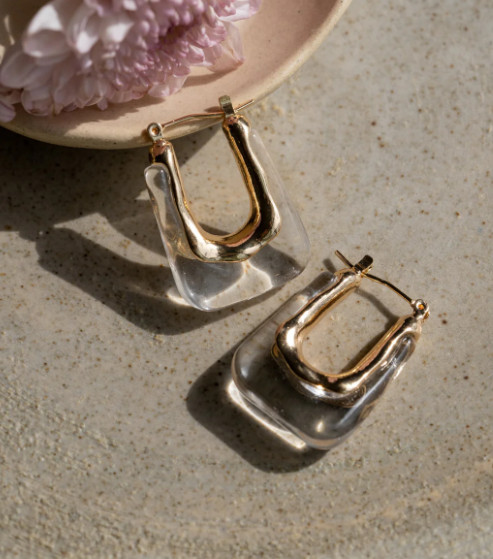NEW Gold Earrings See Through Hoops Lucite
