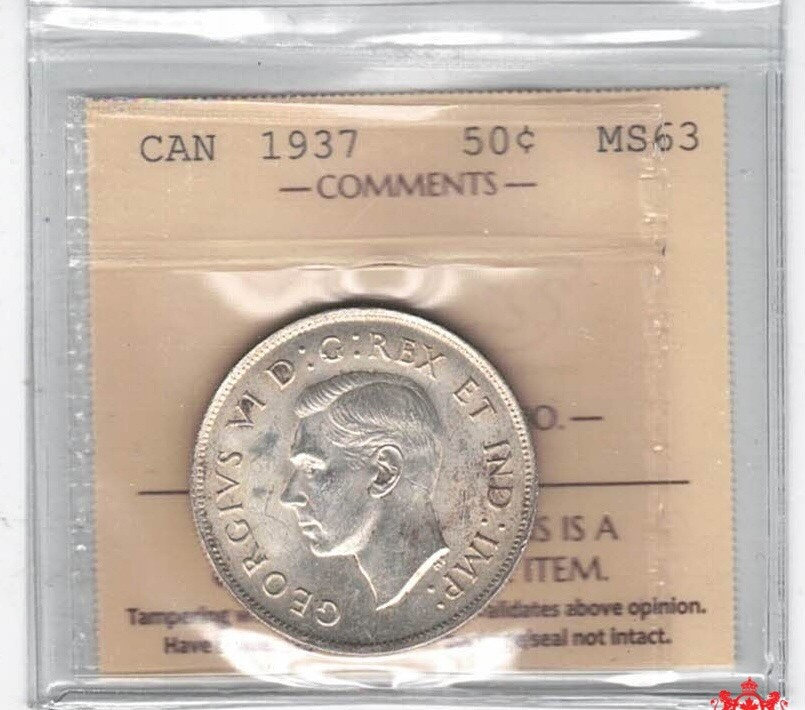 1937 Canada 50 Cents - ICCS MS63 - XZN 807
