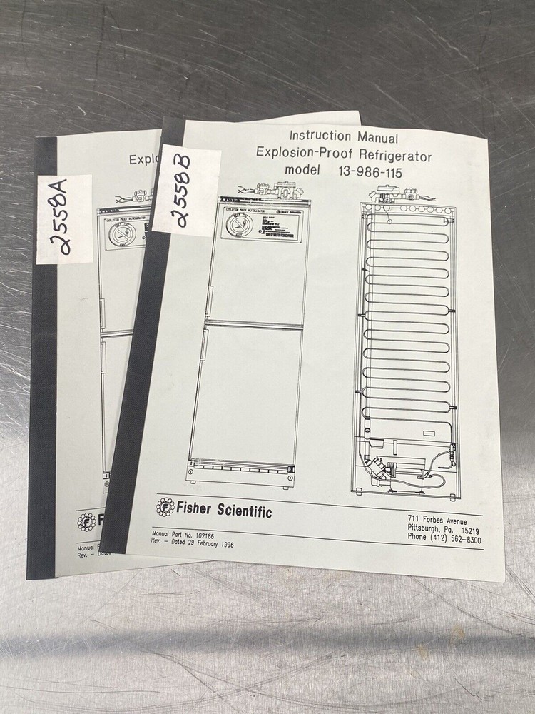 Fisher Scientific Explosion Proof Refrigerator - Users Manual/Instructions Book