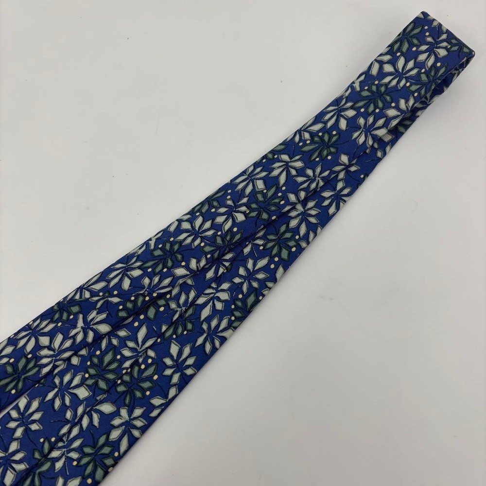 HERMES tie floral pattern all over blue white SILK 100