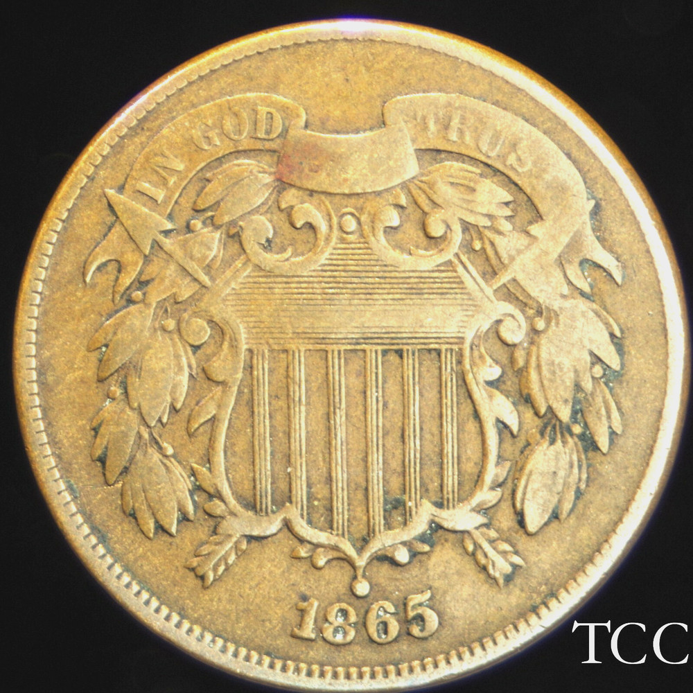 1865 TWO CENT PIECE ~ EXCELLENT ORIGINAL COIN ~ PLAIN 5 ~ TCC