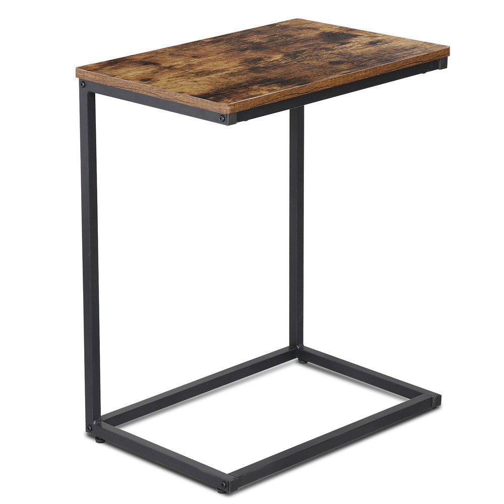 C Shaped Side Table End Table for Sofa Bed and Couch w/ Metal Frame Rectangular