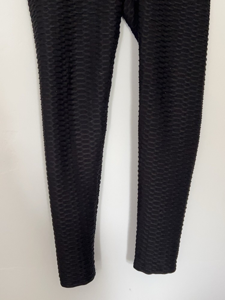 Scrunch Bottom Black Textured Exercise Trousers Size 12-14