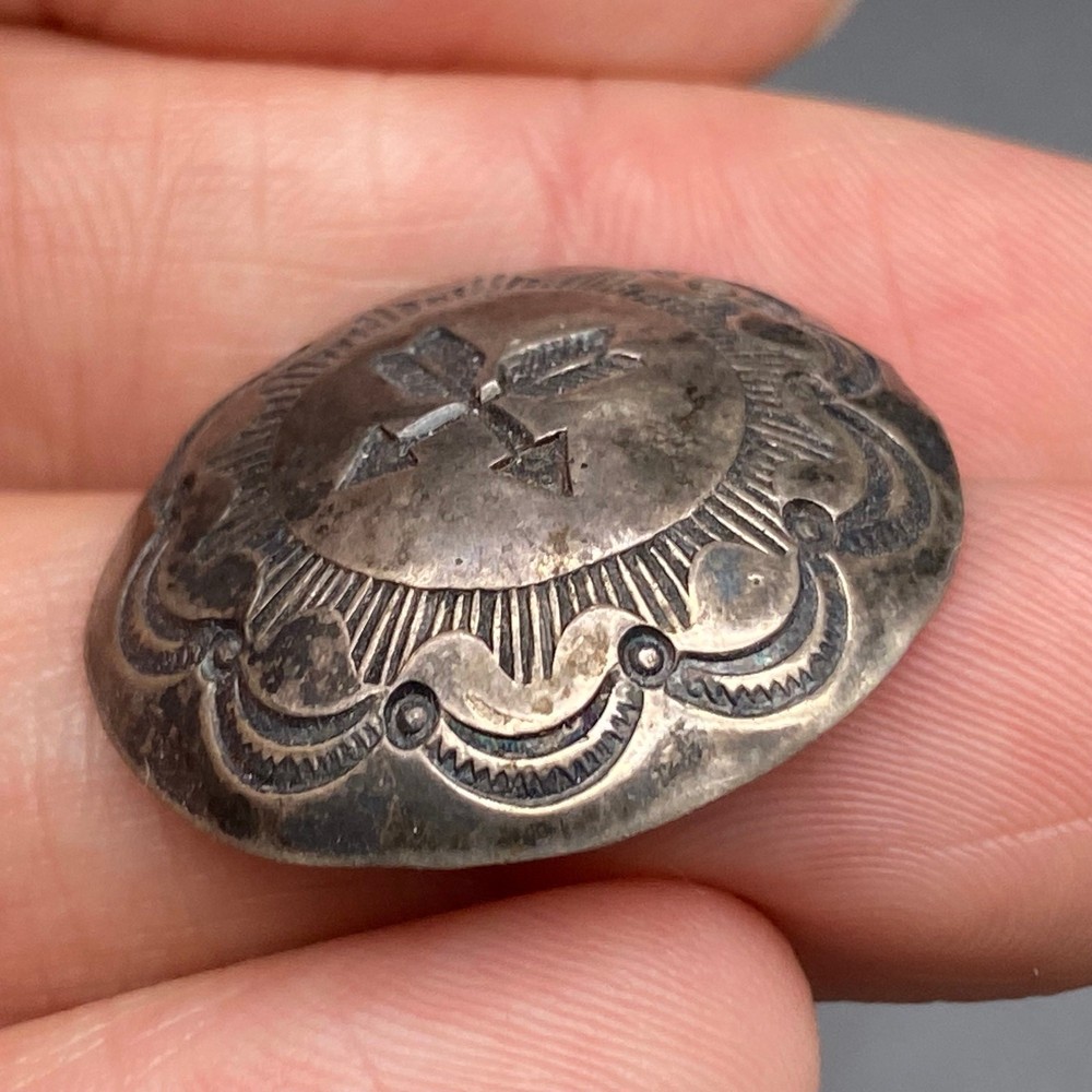 Vintage Navajo Native Hand Stampwork Concho Silver Button 1"