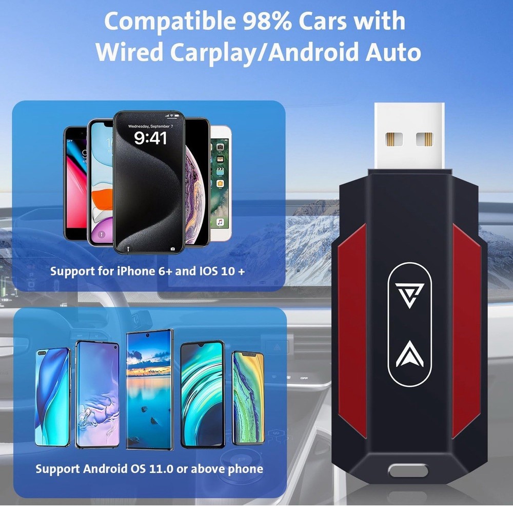 2-in-1 Wireless CarPlay Android Auto Adapter USB Plug & Play Dongle