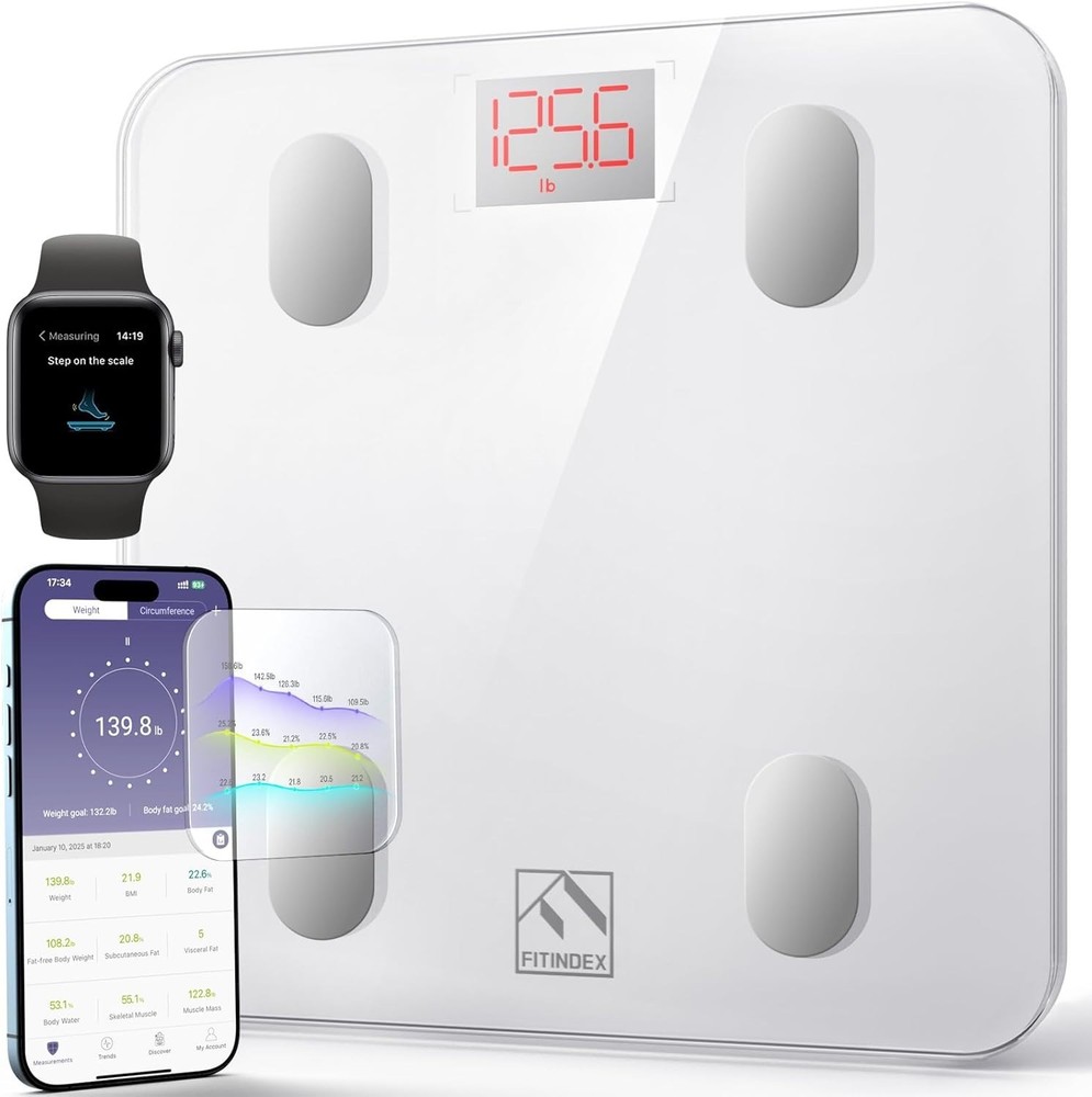 Smart Scale with BMI & Body Fat, Bluetooth Sync, 13 Analyzer