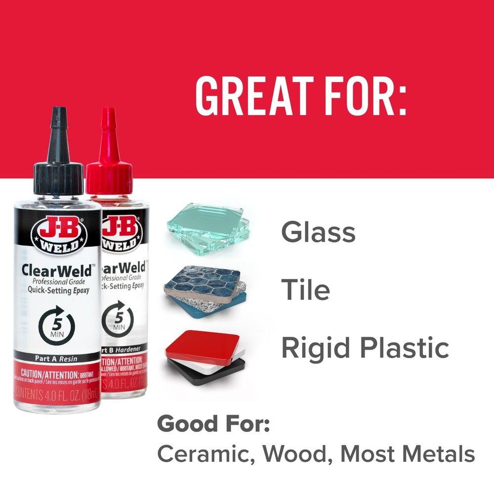 J B Weld Clearweld Epoxy 4Oz Pro Size Clear Bonding Adhesive Multi Surface Use