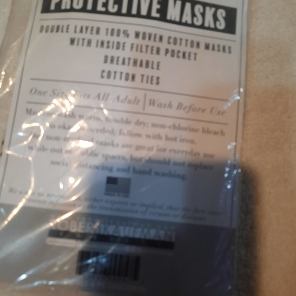 Protective Masks 100% Cotton Double Layet With Inside Filter Pocket Robert...