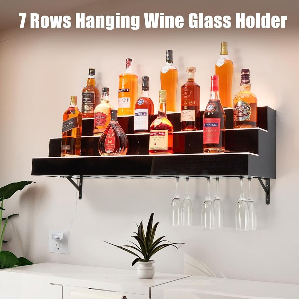 3 Layer Acrylic LED Lighted Display Wine Rack 30'' Wall-Mounted With App Control
