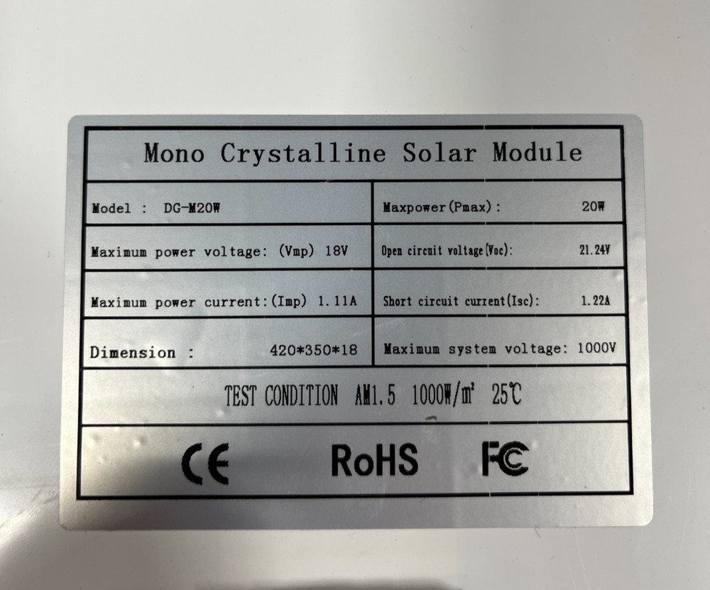 Mono Crystalline Solar Module Model: DG-M20W