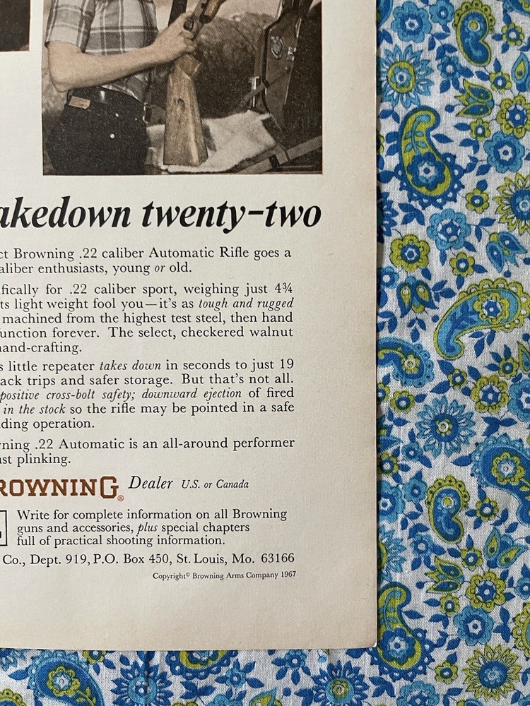 Vintage 1967 Browning Compact .22 Caliber Automatic Rifle Print Ad