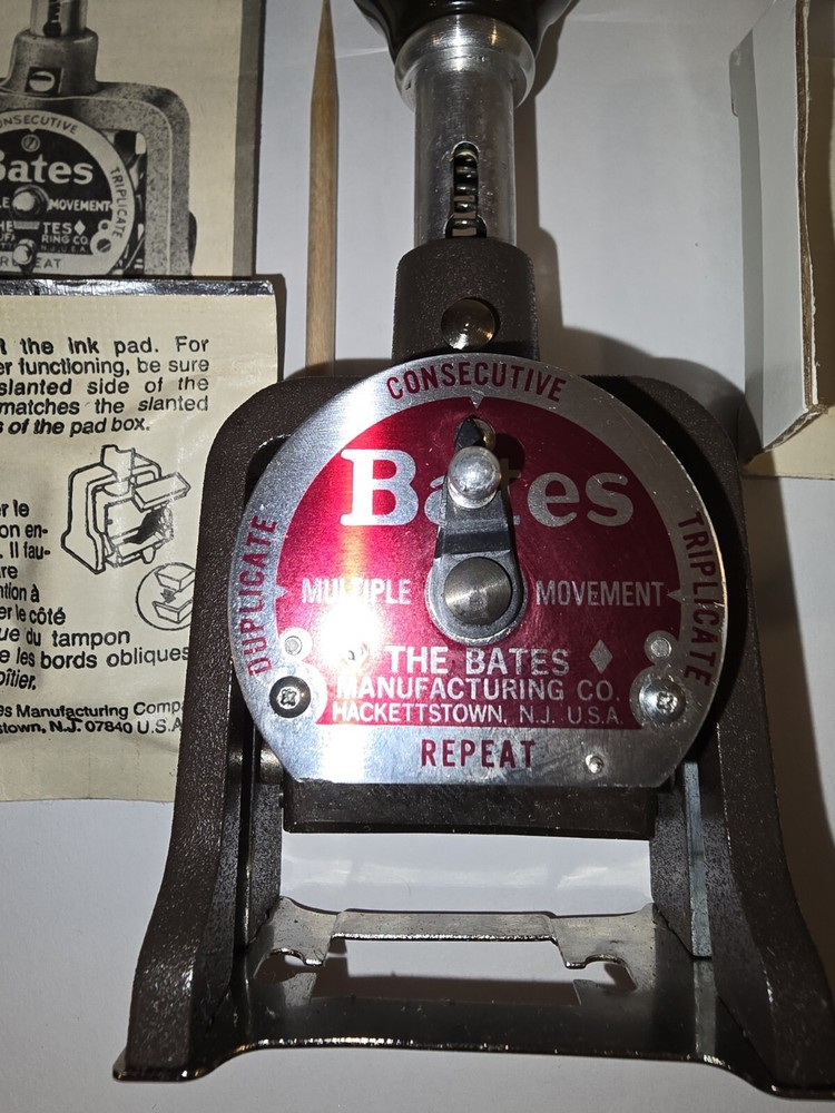 Vintage Bates Numbering Machine In Original Box Instruments Ink Packet Unopened